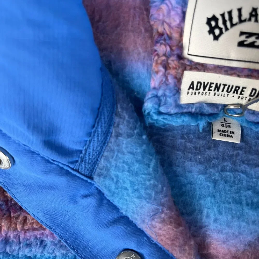 MOCK NECK Pullover Womens Large Blue Billabong Adventure Division Faux Fur